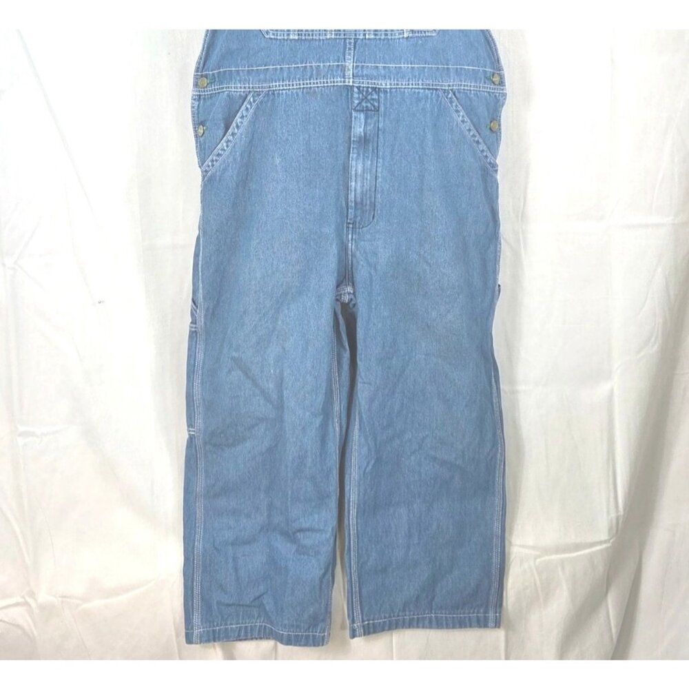 Liberty Mens Rigid Denim Bib Overalls 36x30 Blue Cotton Adjustable Straps Workwe - Picture 10 of 11